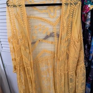 Lane Bryant Mustard Embroidered Kimono